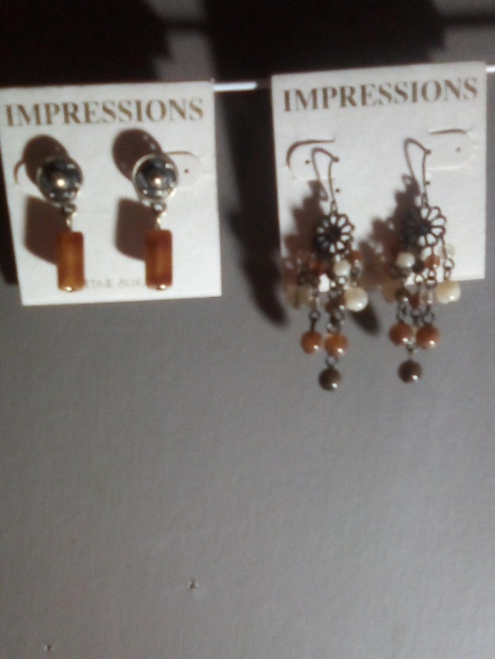 Impressions Dangle Earrings Pair in Brown, Cream and Silver Tones
